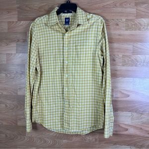 Gap Size Small Fitted Yellow & White Plaid Print Long Sleeve Button Fron…